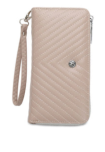 Women's RFID Zipper Long Wallet / Purse With Detachable Wrist Strap And Coin Compartment - KP 008