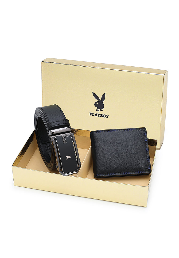 Playboy Gift Set - Genuine Leather RFID Wallet + 35mm Automatic Buckle Belt - PGS 441