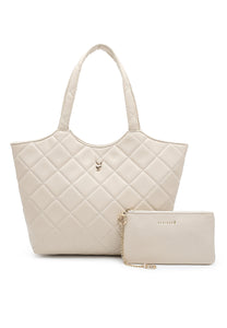 2-In-1 Quilted Tote Bag & Zipper Pouch - White