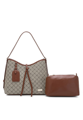 2-in-1 Women's Top Handle Bag + Pouch - Brown