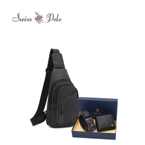Men's Gift Set - Chest Bag + Genuine Leather Bifold Wallet + 35MM Automatic Belt - SGS 568-8