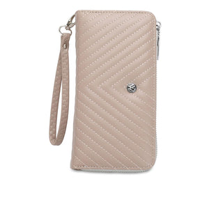 Women's RFID Zipper Long Wallet / Purse With Detachable Wrist Strap And Coin Compartment - KP 008