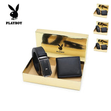 Load image into Gallery viewer, Playboy Gift Set - Genuine Leather RFID Wallet + 35mm Automatic Buckle Belt - PGS 441