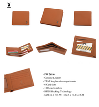 Load image into Gallery viewer, (6 Card slots) PLAYBOY GENUINE LEATHER RFID SHORT WALLET PW 261 -5/-6 LIGHT BROWN