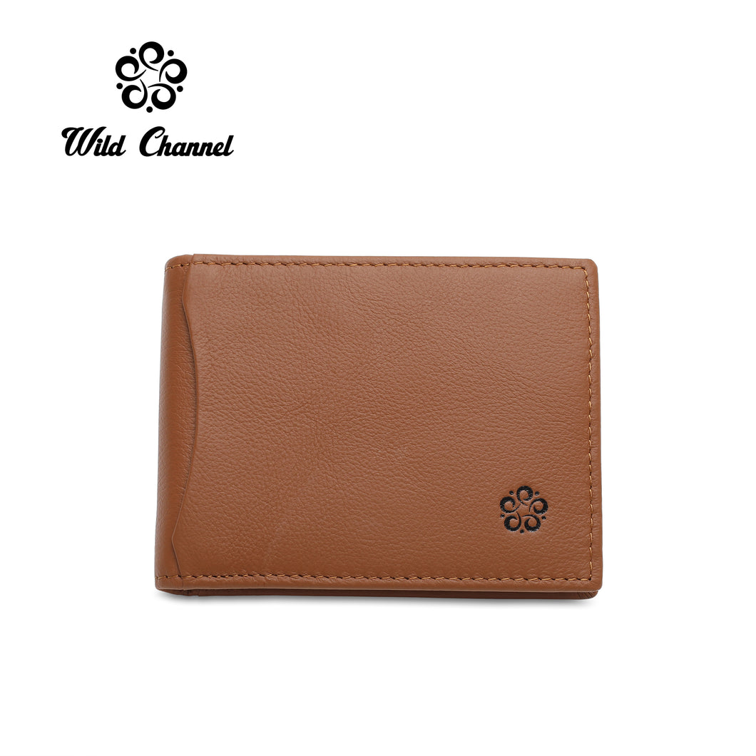WILD CHANNEL GENUINE LEATHER RFID SHORT WALLET NW 013-1 LIGHT BROWN