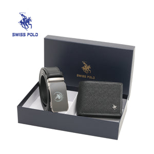 Swiss Polo Men RFID Bifold Wallet and Automatic Belt Gift Set Box SGS 556-2 Black