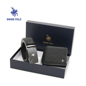 Swiss Polo Men RFID Bifold Wallet and Automatic Belt Gift Set Box SGS 562-2 Black