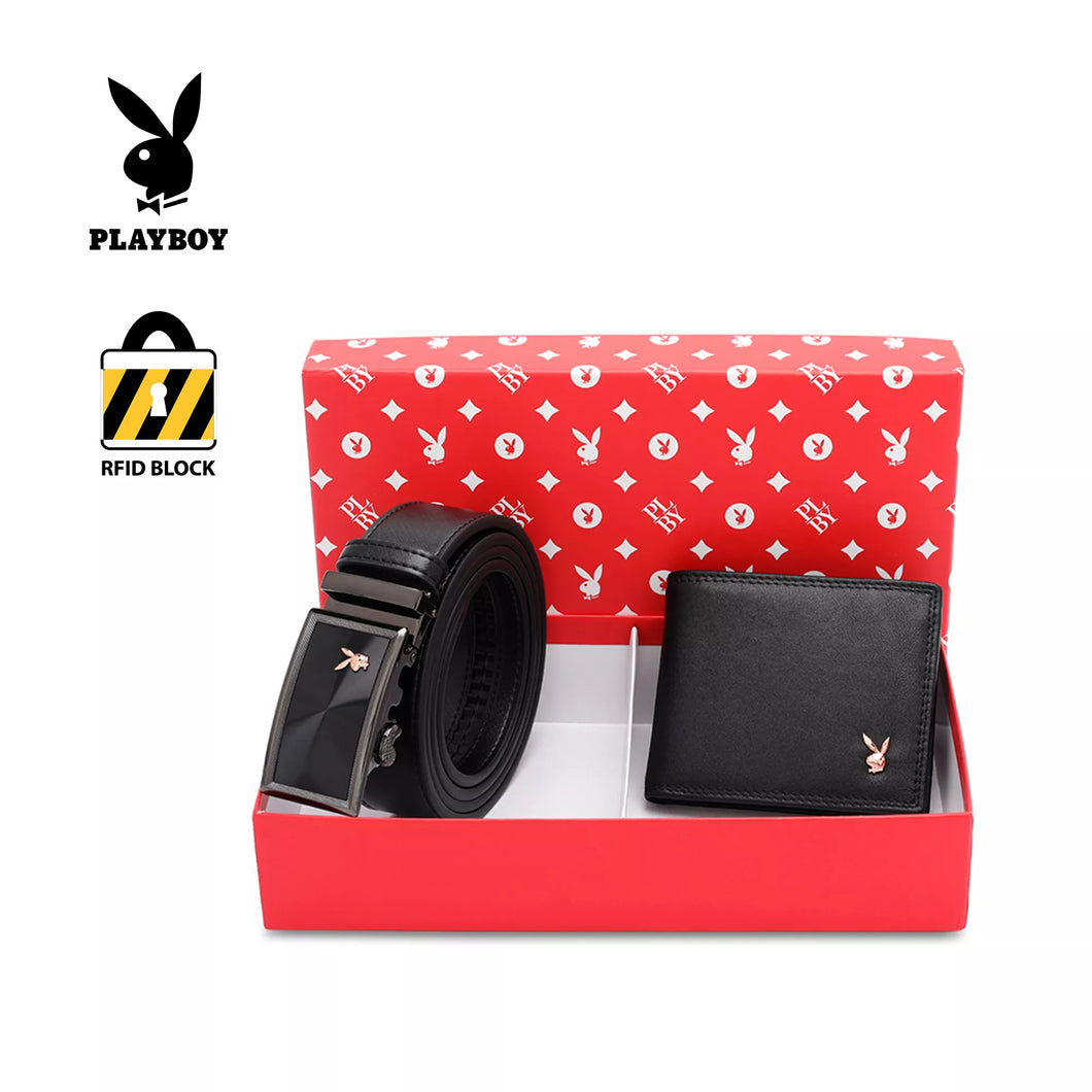 PLAYBOY Bifold Wallet And 35MM Auto Belt Gift Set